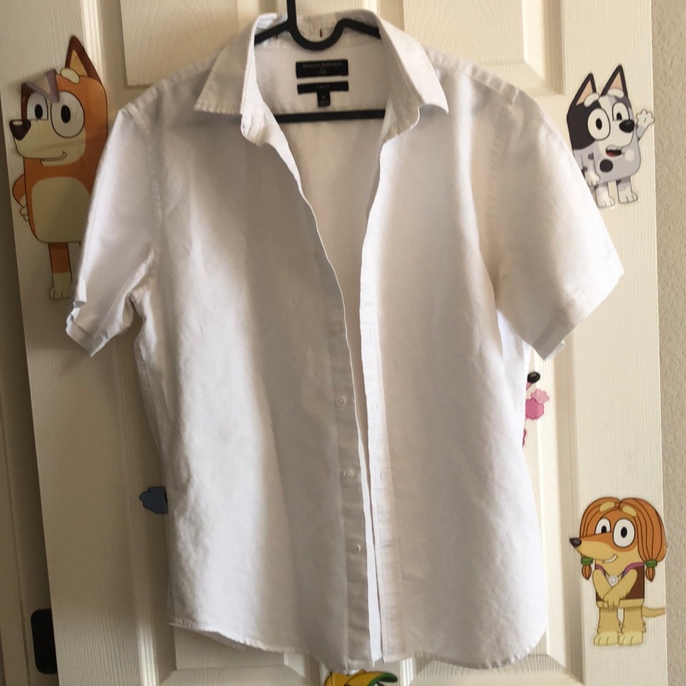Banana Republic Men's White Linen Slim Fit Short Sleeve Shirt Size M